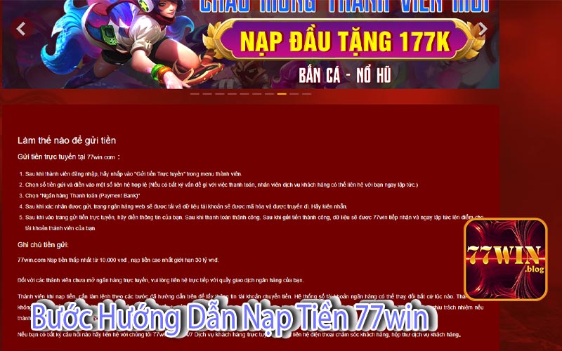 Bước Hướng Dẫn Nạp Tiền 77win
